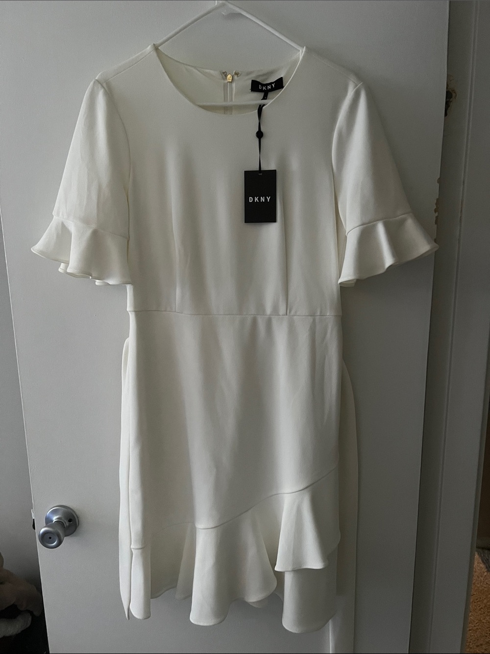 DKNY Cream Ruffle Sleeve A-Line Dress